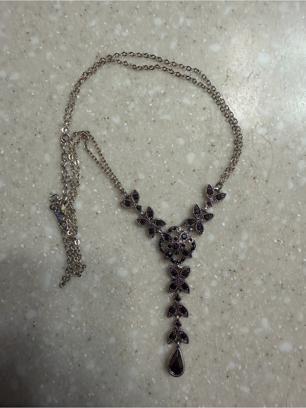 Napier Silver-Tone Black Teardrop Floral Necklace